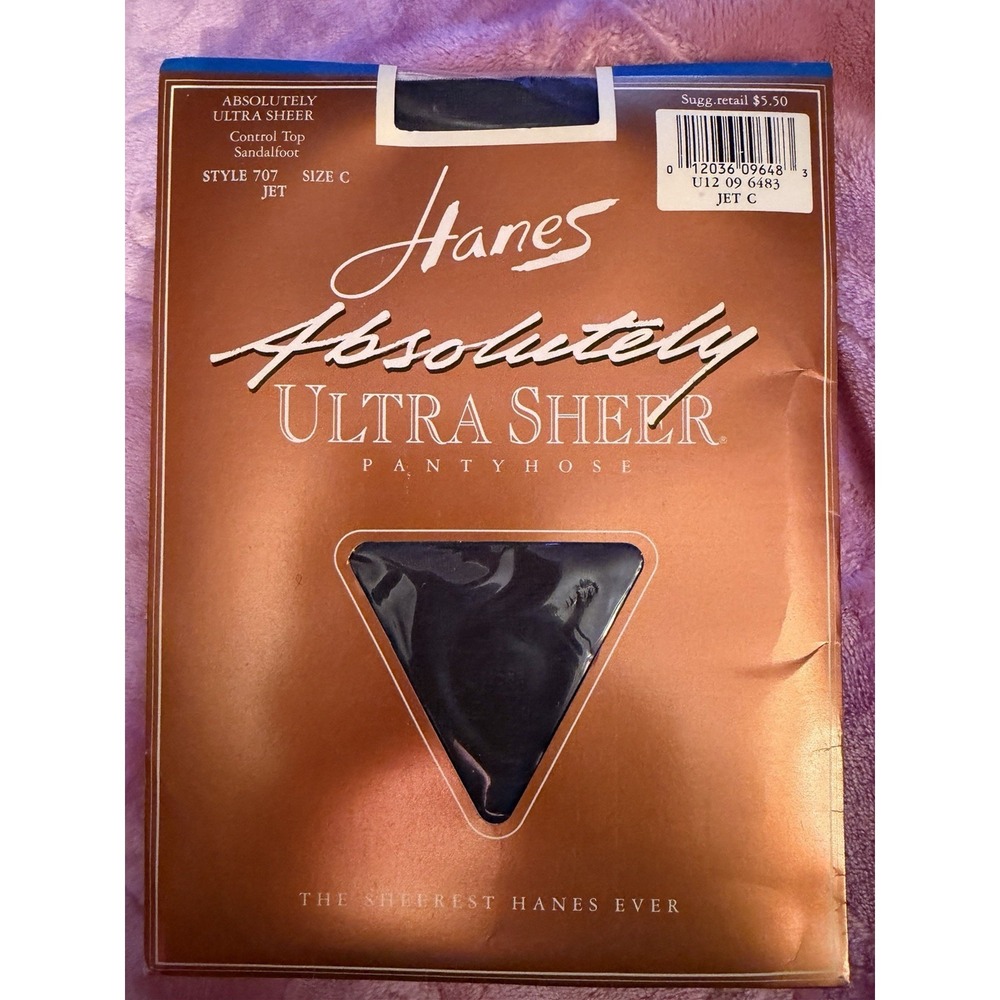 Hanes Absolutely Ultra Sheer Pantyhose,‎ 707 Size C Jet  Sandalfoot, NEW